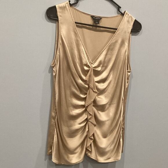 St. John Womens Silk Sleeveless Blouse Size 6 Gold Ruffle Tank Old Money Classic - Picture 1 of 7